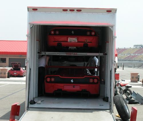 Trailer with F355 Challenge car and the F50 GT1 car in it